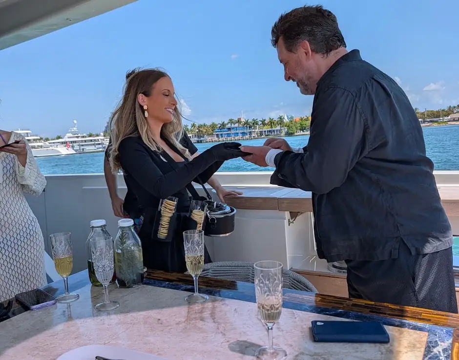 Passed caviar service aboard a yacht